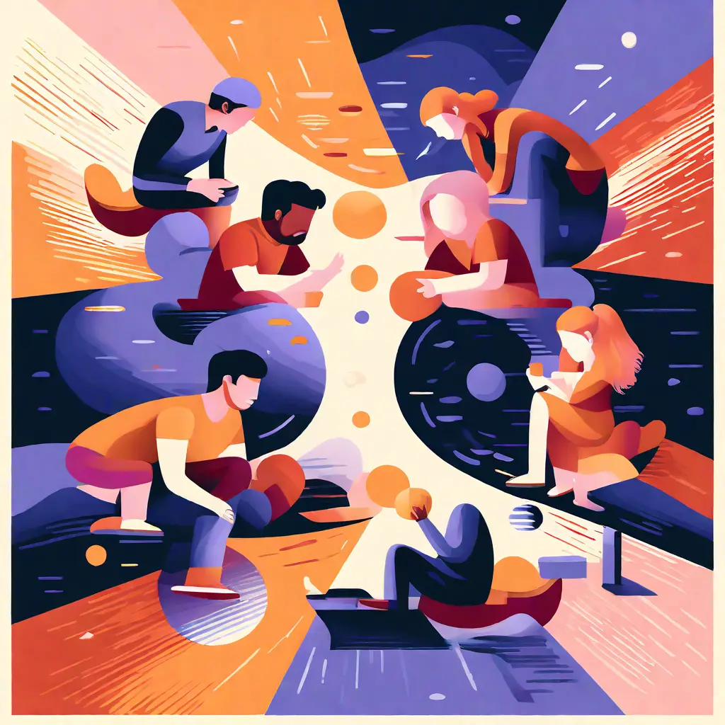 simple abstract illustration of  A team problem-solving together, warm colours